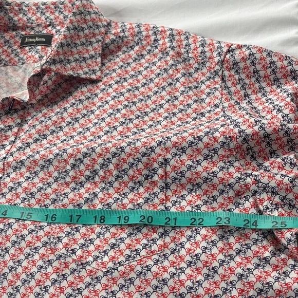 ❤️ Neiman Marcus Red Blue Bike Print Button Down Short Sleeve Shirt Men’s XXL ❤️ - Picture 11 of 16